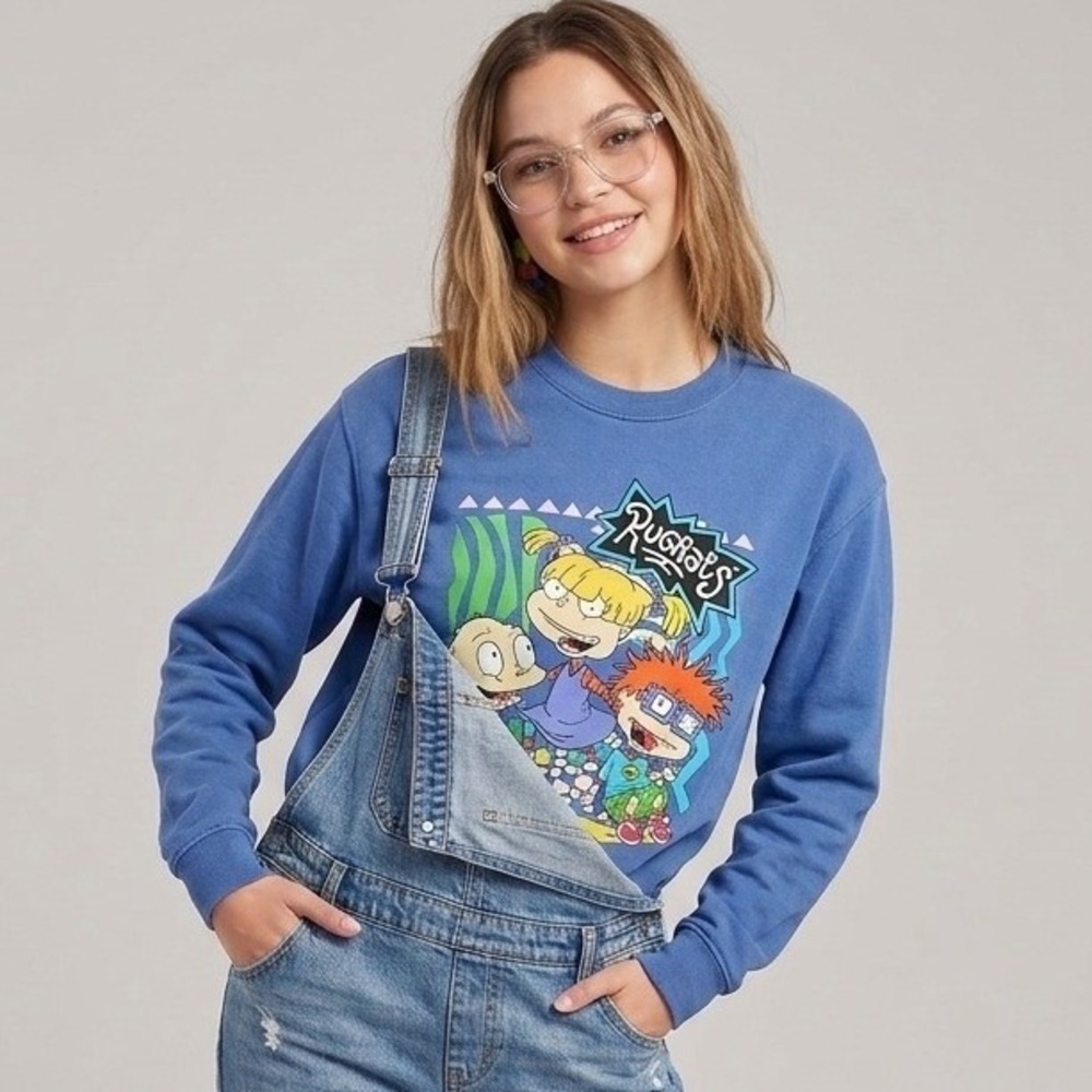 90s Inspired Nickelodeon Rugrats Graphic Crewneck Sweatshirt Blue Retro Small